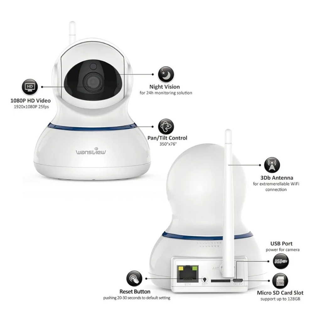 NWT Wansview Wireless 1080P Security Camera, WiFi Home Surveillance IP Camera - Picture 4 of 8